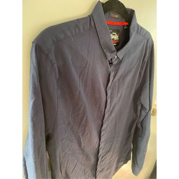 SUPERDRY Button Down Shirt-Blue Streetwear Long Sleeve Slim Fit Mens EUC Large - Picture 3 of 8